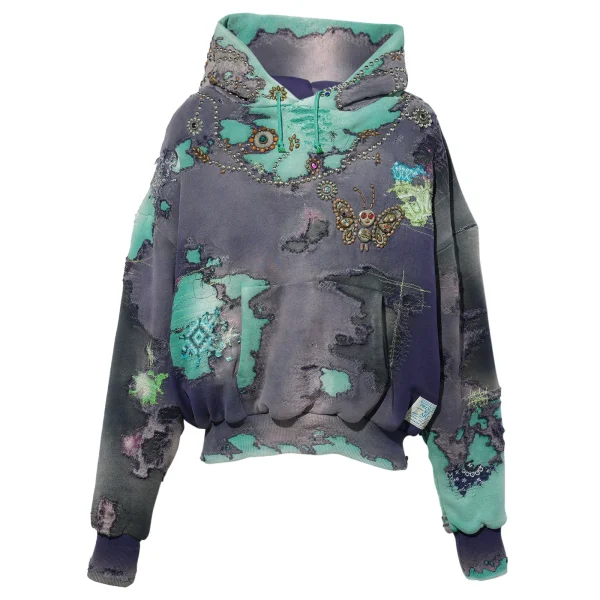 Proleta Re Art Hard Distressed Deer Leather X Studs Hoodie front side