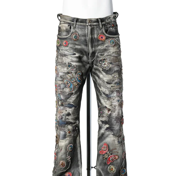 Proleta Re Art Leather Flare Jeans Psychedelic Garden front side