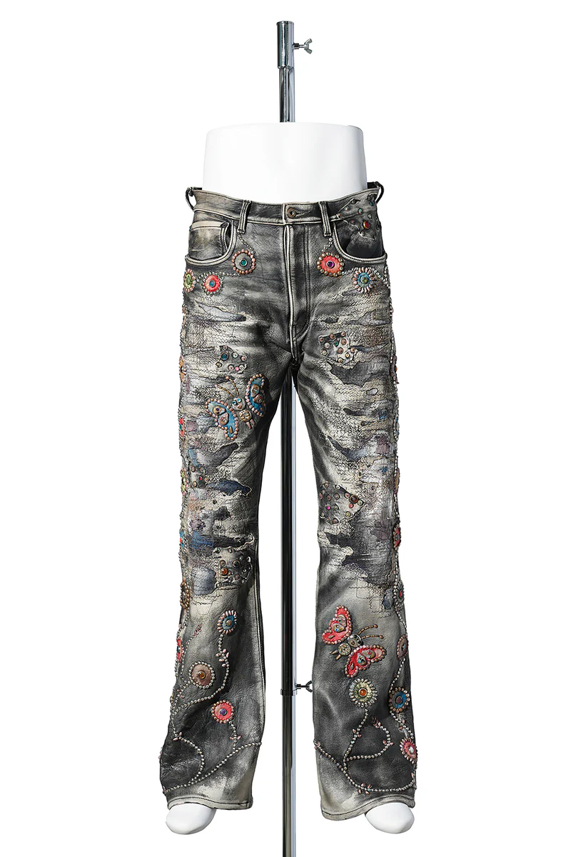 Proleta Re Art Leather Flare Jeans Psychedelic Garden Proleta Re Art Leather Flare Jeans Psychedelic Garden front side