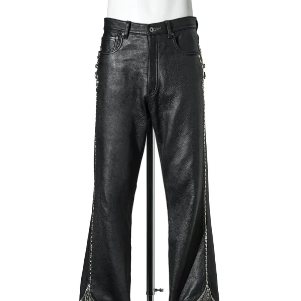 Proleta Re Art Leather Studs Flare Jeans Black front side