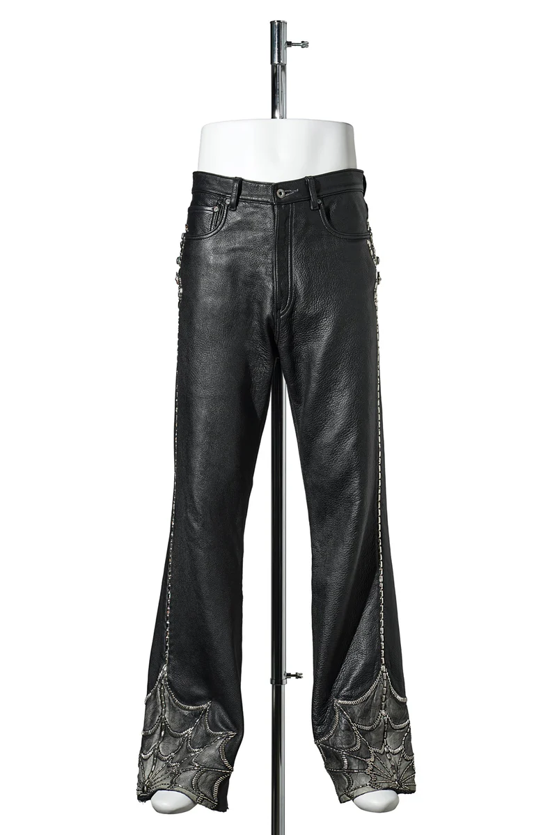 Proleta Re Art Leather Studs Flare Jeans Black Proleta Re Art Leather Studs Flare Jeans Black front side