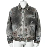 Proleta Re Art Deer leather stud zip work black jacket front view