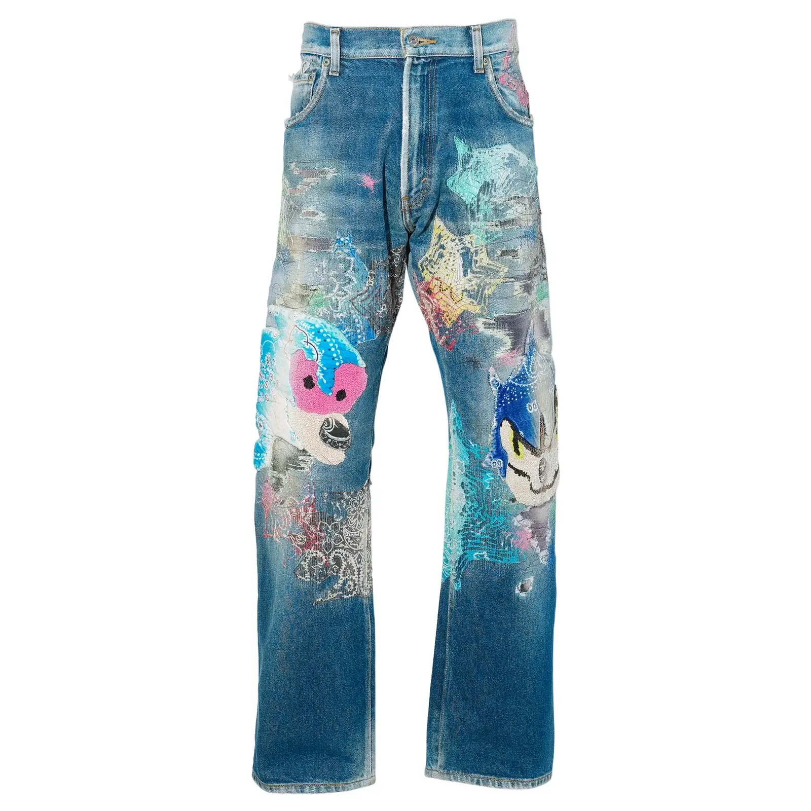 Proleta Re Art Meme Hack Toon Flare Indigo Jeans Proleta Re Art Meme Hack Toon flare indigo jeans front view