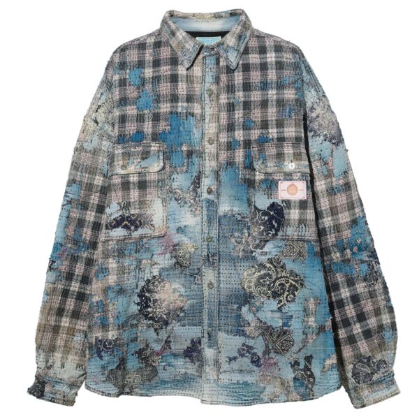 Proleta Re Art Uroboros navy check oversized workshirt front