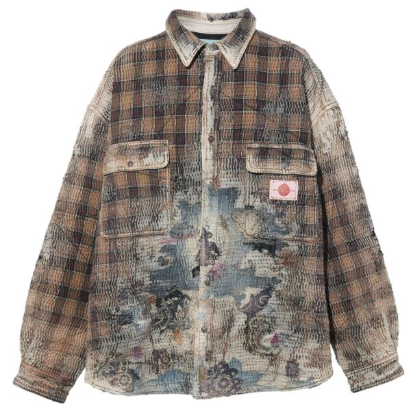 Proleta Re Art Uroboros flannel check oversize workshirt front view